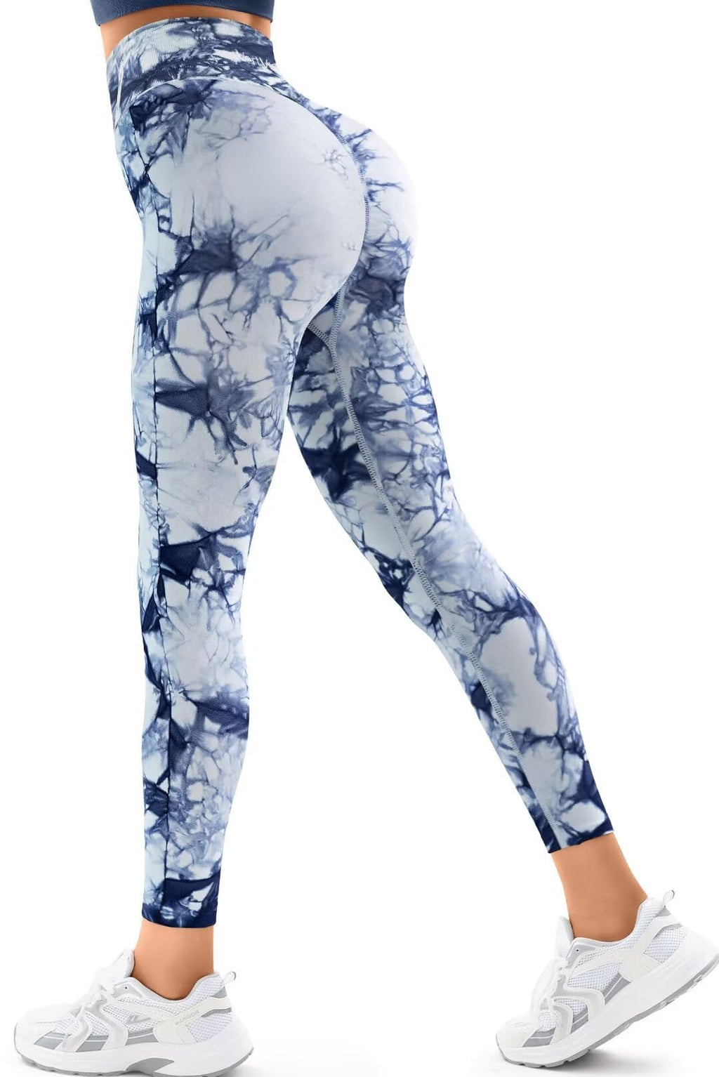 Vertvie Scrunch Butt Lifting Leggings for Women Tummy Control Crossover Gym Workout Leggings High Waisted Yoga Pants (7/8 LengthTie Dye Light BlueMedium)