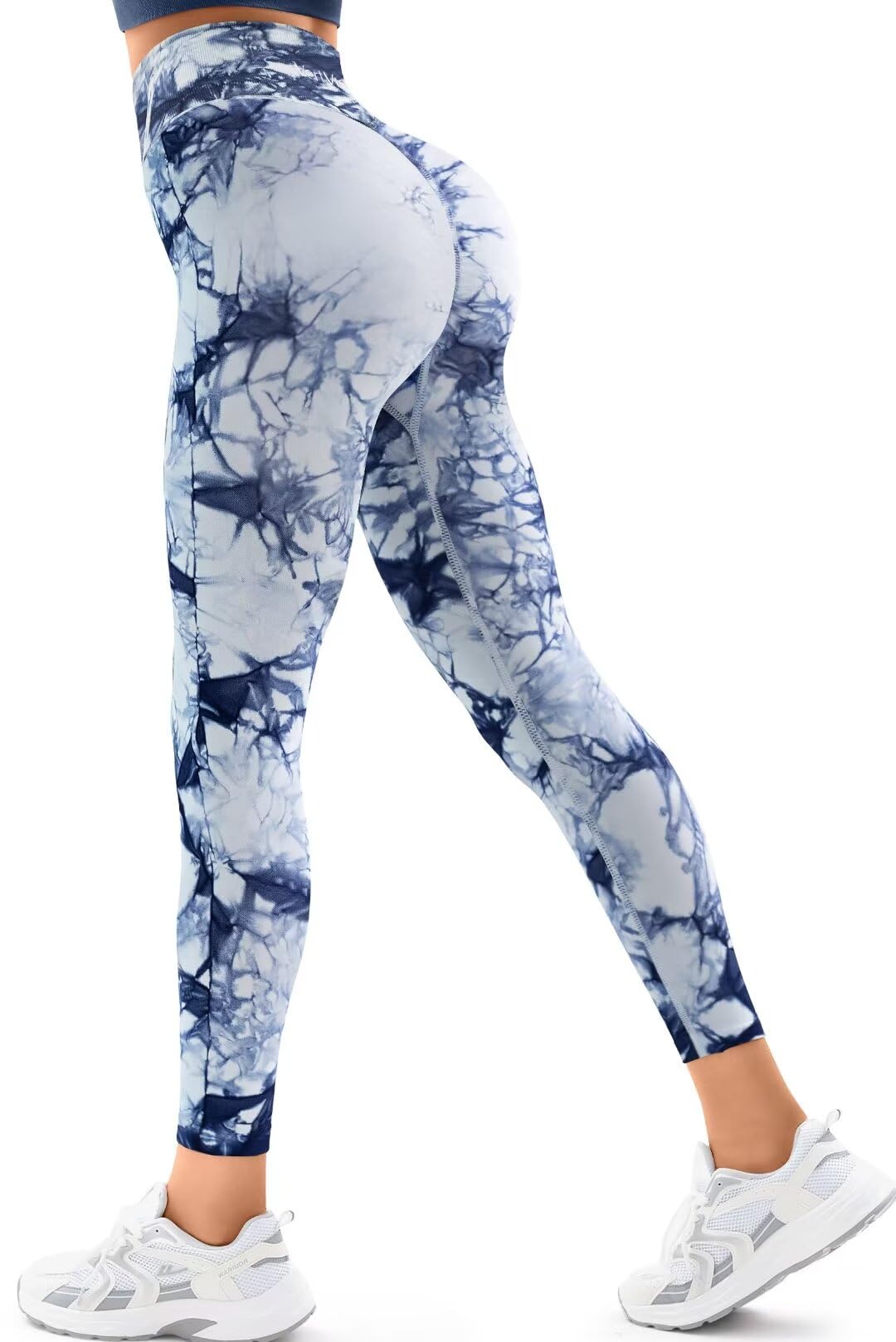 Vertvie Scrunch Butt Lifting Leggings for Women Tummy Control Crossover Gym Workout Leggings High Waisted Yoga Pants (7/8 LengthTie Dye Light BlueMedium)