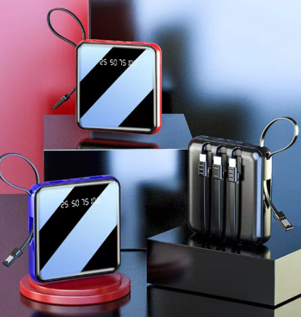 Hanging rope sharing mini phone power bank with built-in cable and large capacity mobile power bank