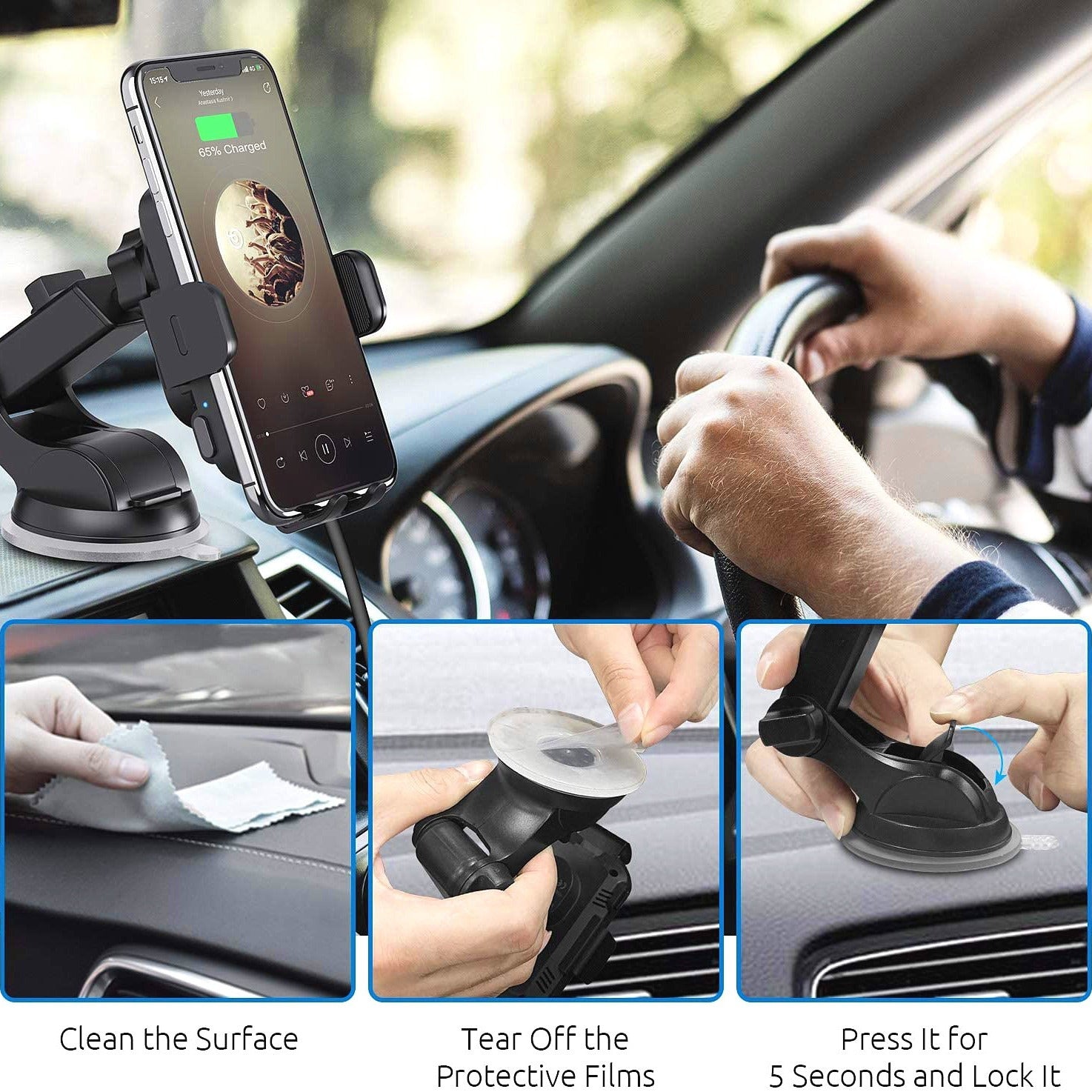 15W Wireless Car Charger with Smart Sensor Mount
