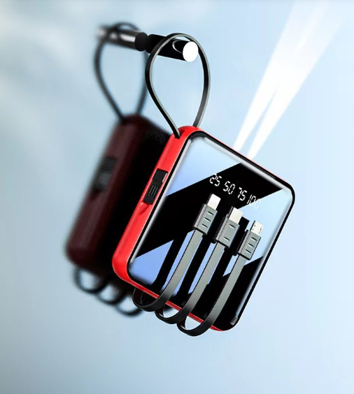 Hanging rope sharing mini phone power bank with built-in cable and large capacity mobile power bank