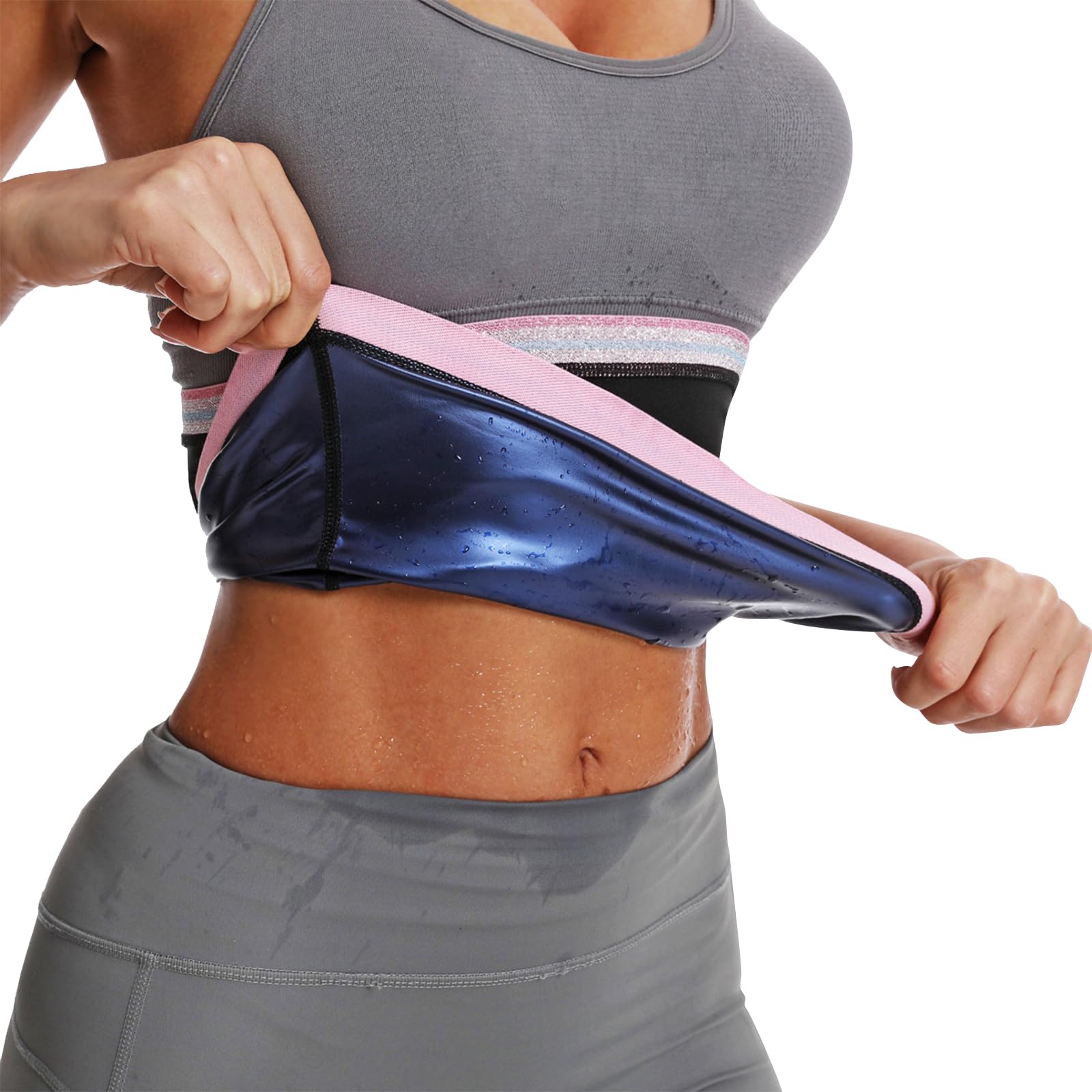 JBT Waist Trainer for Women Sauna Suit Waist Trimmer for Women Tummy Control Sequins Sauna Belt Lower Belly Fat (Blue XXL)