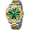 OLEVS Green Dial Watch for Men Gold Silver Two Tone Stainless Steel Quartz Watch Big Face Business Dress Male Watch Waterproof Calendar Luminous Three Hands Analog Mens Watch with Battery